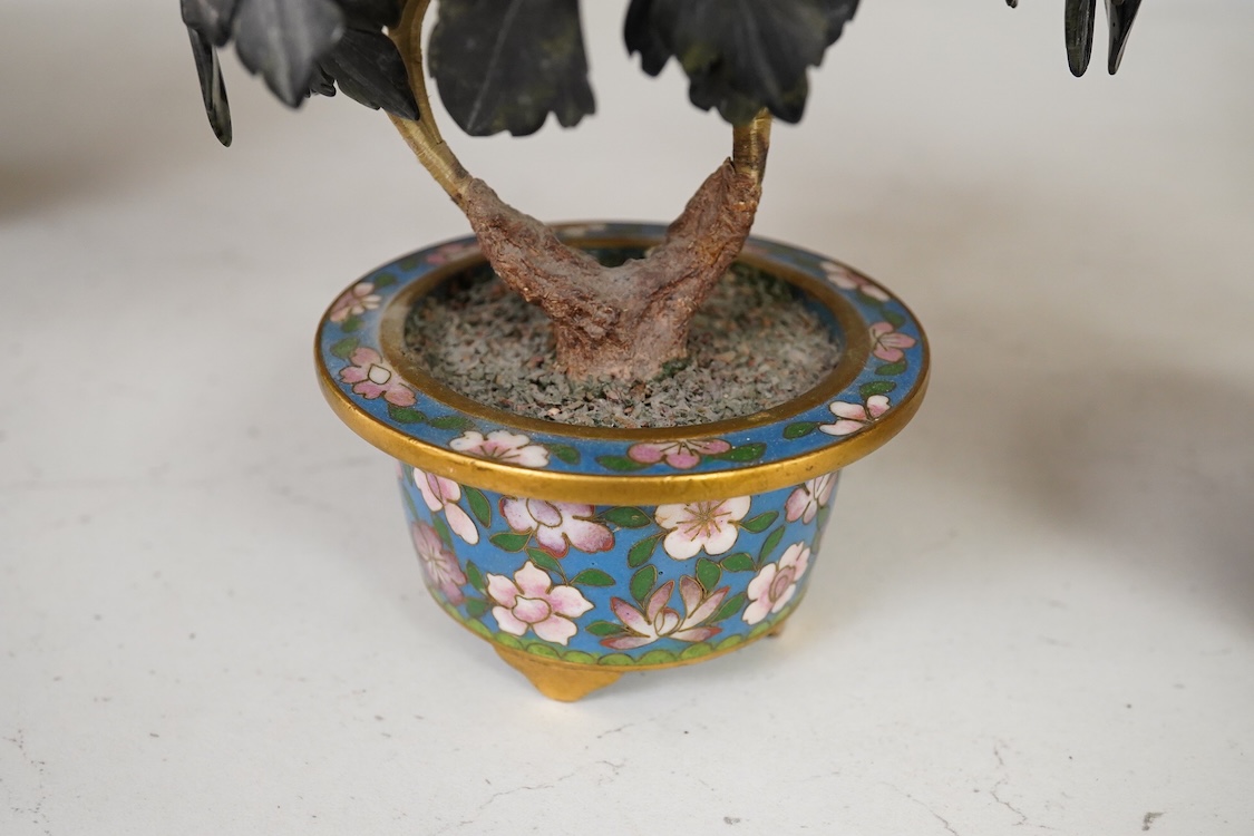 A pair of Chinese cloisonné hardstone trees, 21cm high